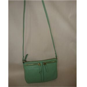 Fossil Vintage Green Leather Zip Crossbody Bag Organizer Pockets
